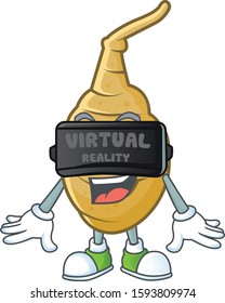cool jerusalem artichoke character with Virtual reality headset