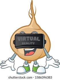 cool jicama character in Virtual reality headset