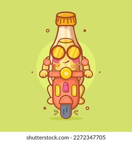 cool juice bottle character mascot riding scooter motorcycle isolated cartoon in flat style design