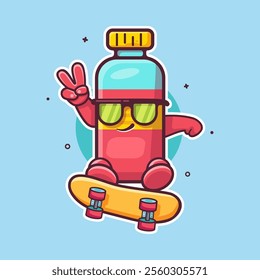 cool juice bottle drink character mascot playing skateboard isolated cartoon