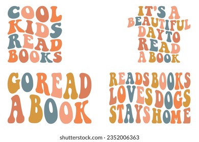 Niños FRÍOS leen libros, Es un bello día para leer un libro, leer un libro, leer libros amar a los perros quedarse en casa retro ondulados libros SVG camiseta SVG paquete