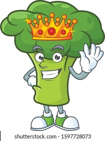 Cool King of green broccoli on cartoon character style