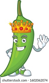 Cool King of green chili on cartoon character style