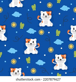 Cool kitten cartoon trendy pattern background concepts.