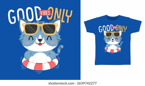 Cool kitten with glasses hand drawn illustration vector, ready for print on t-shirt and other uses