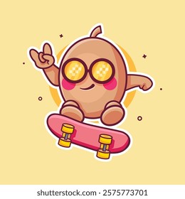 cool kiwi fruit character mascot playing skateboard isolated cartoon