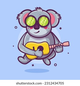 cool koala animal character mascot playing guitar isolated cartoon in flat style design