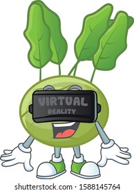 cool kohlrab character with Virtual reality headset