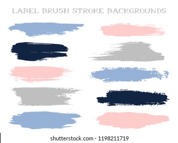 Cool label brush stroke backgrounds, paint or ink smudges vector for tags and stamps design. Painted label backgrounds patch. Interior paint color palette elements. Ink smudges, stains, spots.