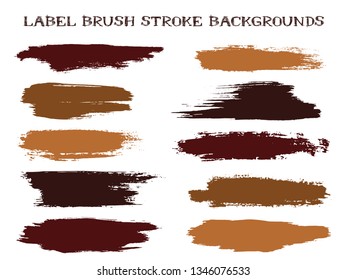 Cool label brush stroke backgrounds, paint or ink smudges vector for tags and stamps design. Painted label backgrounds patch. Interior colors guide book samples. Ink dabs, splashes.