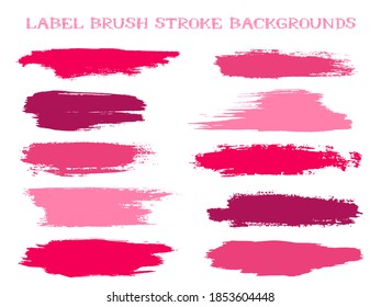 Cool label brush stroke backgrounds, paint or ink smudges vector for tags and stamps design. Painted label backgrounds patch. Vector ink color palette swatches. Ink smudges, stains, cherry spots.