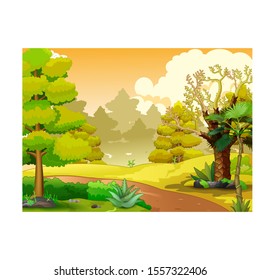 Cool Landscape View With Hill And Forest Cartoon for your design
