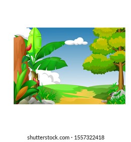 Cool Landscape View With Hill And Trees Cartoon for your design