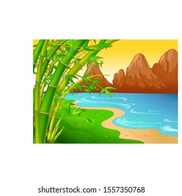 Cool Landscape View With Mount And Beach Cartoon for your design