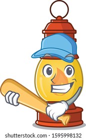 Cool lantern Scroll cartoon character design with baseball