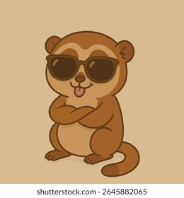 Cool Lemur Poses, An adorable lemur wearing sunglasses, its tongue playfully peeking out. This charming illustration is a fun and lighthearted image.