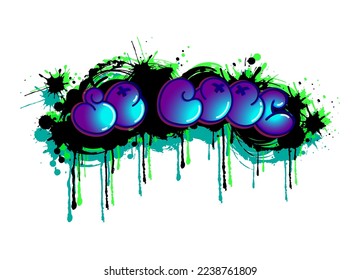 So cool  lettering grunge graffiti style. Bubble letters with blobs and smudges. Bright color lighting effect trendy vector illustration isolated on white background. 