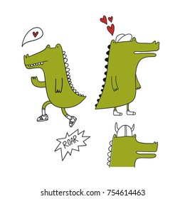 Cool life style doodle with crocodile
