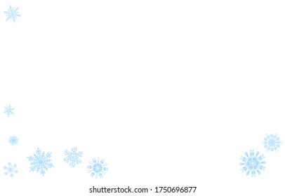Ilustración de marco de copo de nieve azul claro frío, fondo blanco