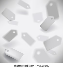 Cool light vector sale, special offer or discount promotion background with copy space and abstract price tags flying around