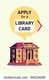 Cool limited colors vector illustration on public library promotion. Website banner or poster template on library card application campaign