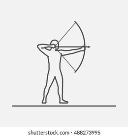 Cool line archery icon. Vector silhouette of archer. Modern outline archery logo.