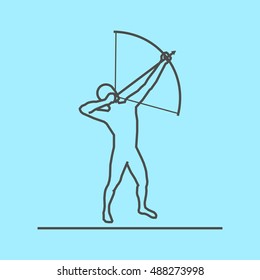 Cool line archery icon. Vector silhouette of archer. Modern outline archery logo.