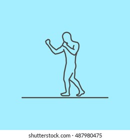 Cool line boxing icon. Vector silhouette of boxer. Modern outline boxing logo.
