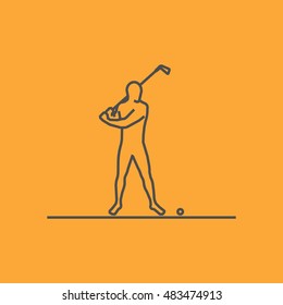 Cool line golf icon. Vector silhouette of golf player. Modern outline golf logo.