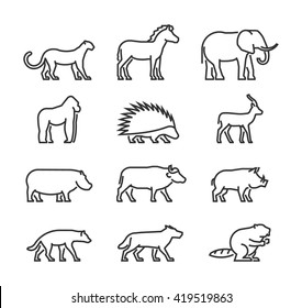 Outline Icon Animals Set Domestic Wild Stock Vector (Royalty Free ...