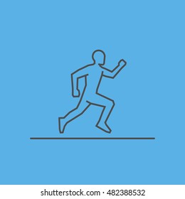 Cool line running icon. Vector silhouette of runners. Modern outline run logo.