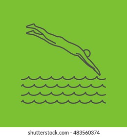 Cool line swim icon. Vector silhouette of swimmer. Modern outline logo.