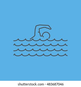Cool line swim icon. Vector silhouette of swimmer. Modern outline swim logo.