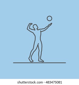 Cool line volleyball icon. Vector silhouette of volleyball player. Modern outline volleball logo.
