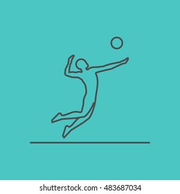 Cool line volleyball icon. Vector silhouette of volleyball player. Modern outline volleball logo.