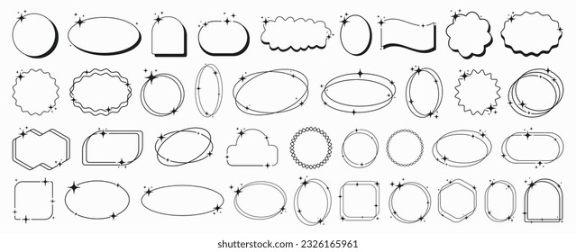 Cool Linear Frames with Stars Y2K Design. Cute Retro Minimal Shape. Decorative Geometric Figures.