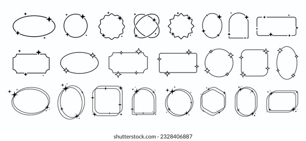 Cool Linear Frames with Stars Y2K Design. Cute Retro Minimal Shape. Decorative Geometric Figures.