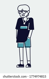 Cool linear illustration on young adult student in trendy outfit, isolated. Adjustable stroke weight