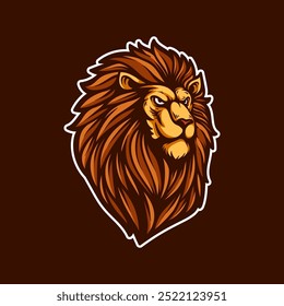 cool lion angry face line art style sketch classic vintage design illustration