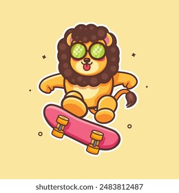 mascota de personaje animal de león fresco jugando skateboard caricatura aislada