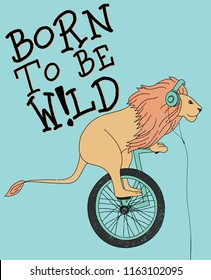 Cool lion riding a motorbike vector design
