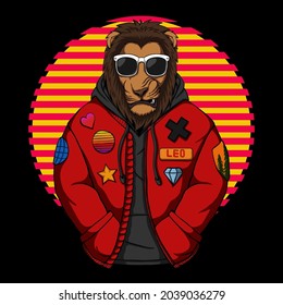 Cool lion wear a jacket vector illustration for your company or brand