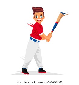 Cool little baseball player. Vector illustration on white background. Sports concept.