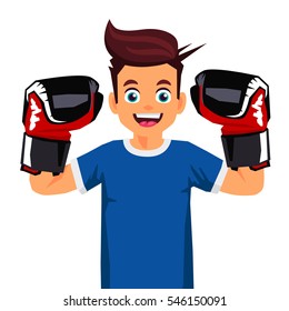 Cool little boxer. Vector illustration on white background. Sports concept.