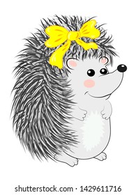 Cool little gray hedgehog in cartoon style wearing. cartoon emoticon pattern toy.