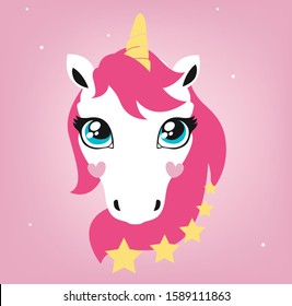Cool little pink magical unicorn. Print for t-shirt. Illustration for children.