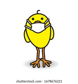 Cool Little Yellow Chick wearing a Medial Mask Staring towards camera