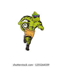 Cool lizard cartoon character running body building vector eps format
