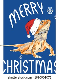 Cool lizard reptile with christmas hat Vector Illustration Graphic Design for Document and Print