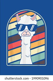 Cool Llama Shirt Retro Style Alpaca Boy Girl Llama Vector Illustration Graphic Design for Document and Print